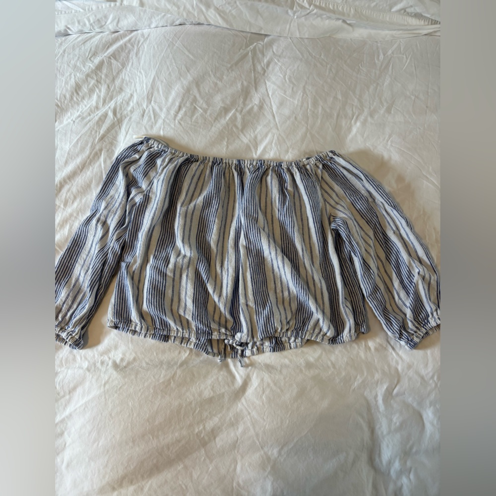 GAP Blue and White Striped off the shoulder top